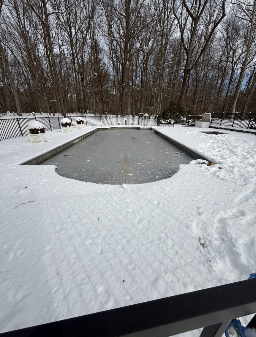 Concrete pool removal project in New Canaan CT - equipment on site